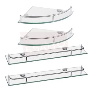 Paquete de 4 Repisas vidrio cromo esquineras y rectas AC-038