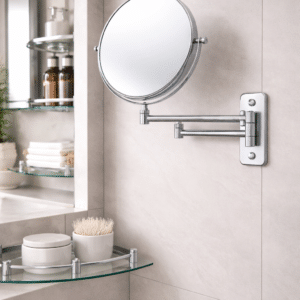 Espejo baño redondo a pared muro plegable de 8" doble cara con aumento lupa 20 cms AC-044 - Imagen 1