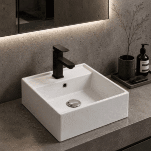 Econokit Arial NC Paquete Lavabo con llave negra cuadrada y desagües - Imagen 1