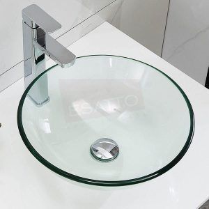 Econokit Drop C Paquete lavabo ovalín vidrio cristal con llave cuadrada y desagües - Imagen 8