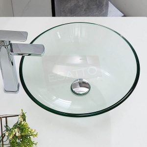 Econokit Drop C Paquete lavabo ovalín vidrio cristal con llave cuadrada y desagües - Imagen 3