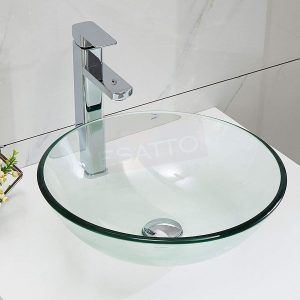 Econokit Drop C Paquete lavabo ovalín vidrio cristal con llave cuadrada y desagües - Imagen 1