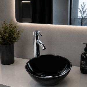 Econokit Nero Paquete Lavabo ovalin negro llave contra y céspol - Imagen 2