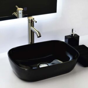 Econokit Vonia Satín Paquete Lavabo ovalin negro llave contra y céspol - Imagen 3