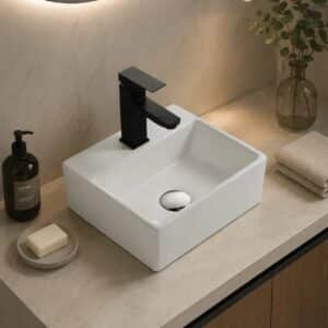 Econokit Luft CN Paquete Lavabo llave negra cuadrada y desagües