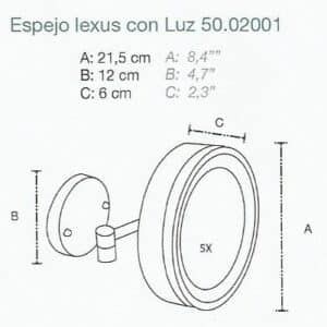 Espejo con luz led baño redondo a pared muro plegable de 7" doble cara con aumento lupa 18 cms AC-050 - Imagen 3