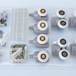 Set de carretillas rodamientos gomas topes tornillos para cancel 2 puertas HE-001 - Imagen 3