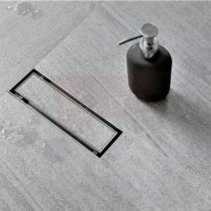 Coladera desagüe a piso invisible lujo con válvula 28 x 8 cms HE-008