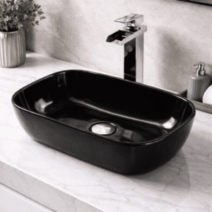Econokit Vonia CC Paquete Lavabo ovalin negro llave cromo cascada contra y céspo - Imagen 1