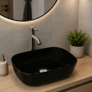 Econokit Vonia Satín Paquete Lavabo ovalin negro llave contra y céspol - Imagen 1