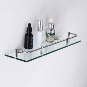 Kit Bel Espejo baño redondo a pared muro plegable 20 cms doble cara aumento y dos repisas de cristal - Imagen 4