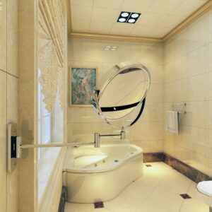 Kit Bel Espejo baño redondo a pared muro plegable 20 cms doble cara aumento y dos repisas de cristal - Imagen 2