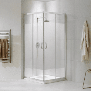 Cancel cabina para baño económico cuadrado sin base con rayas 88.5 x 88.5 x 180 CA-TUR + 2 repisas gratis