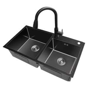 Econokit Zwei NN Paquete Tarja negra fregadero doble llave negra cocina contras y céspol - Imagen 4