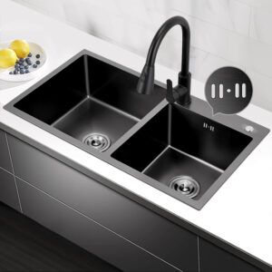 Econokit Zwei NN Paquete Tarja negra fregadero doble llave negra cocina contras y céspol - Imagen 2