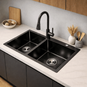 Econokit Zwei NN Paquete Tarja negra fregadero doble llave negra cocina contras y céspol - Imagen 3