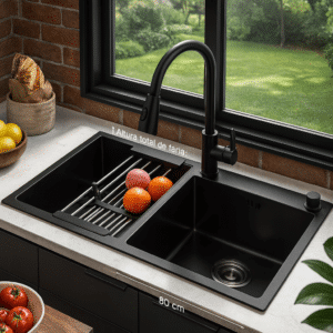 Econokit Zwei NN Paquete Tarja negra fregadero doble llave negra cocina contras y céspol - Imagen 1