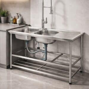 Econokit Stahl Paquete Tarja profesional fregadero doble llave cocina contras y céspol - Imagen 3
