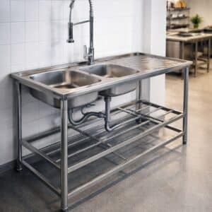 Econokit Stahl Paquete Tarja profesional fregadero doble llave cocina contras y céspol - Imagen 1