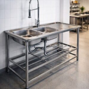Econokit Stahl Paquete Tarja profesional fregadero doble llave cocina contras y céspol