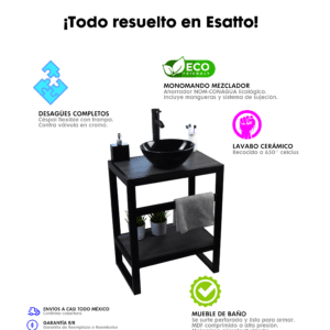 MUEBLE PARA BAÑO MODERNO ACERO NEGRO TEC NERO N - Imagen 12
