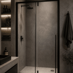 Cancel para baño recto abatible negro mate 100 a 130 x h185 cms CA-013N ~ CA-019N