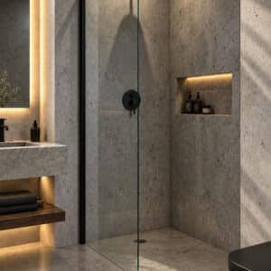 Mampara fija para baño 90 x h185 cms CA-030N (cristal templado 5mm, negro mate)
